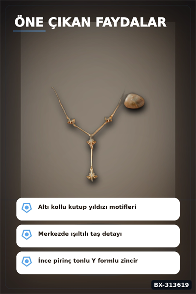 45 Cm Zincirli Pirinç Kutup Yıldızı Kolye - Zirkon Taşlı Kadın Bijuteri Takı BX-313619