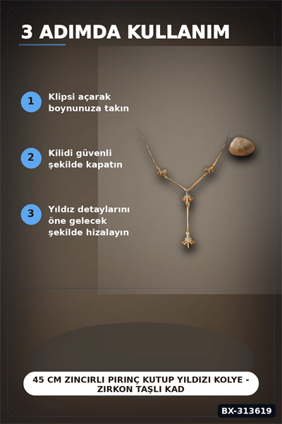 45 Cm Zincirli Pirinç Kutup Yıldızı Kolye - Zirkon Taşlı Kadın Bijuteri Takı BX-313619