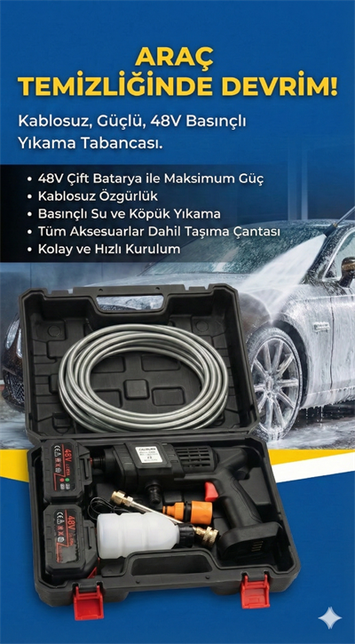 48v Şarjlı Çift Bataryalı Taşınabilir Basınçlı Oto Yıkama Bahçe Sulama Tabancası