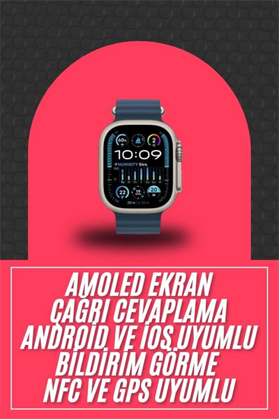 49mm Akıllı Saat Amoled Ekranlı Kadın Erkek Kol Saati Plastik Kordon