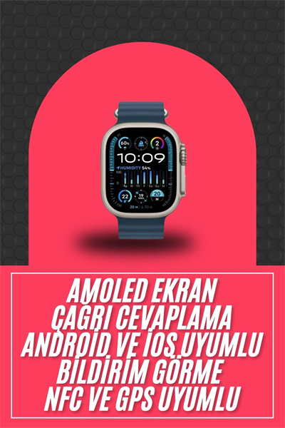 49mm Akıllı Saat Amoled Ekranlı Kadın Erkek Kol Saati Plastik Kordon Yeni Nesil