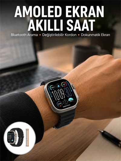 49mm Akıllı Saat Amoled Ekranlı Kadın Erkek Kol Saati Plastik Kordon Yeni Nesil