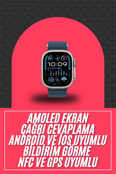 49mm Akıllı Saat Amoled Ekranlı Kadın Erkek Kol Saati Plastik Kordon
