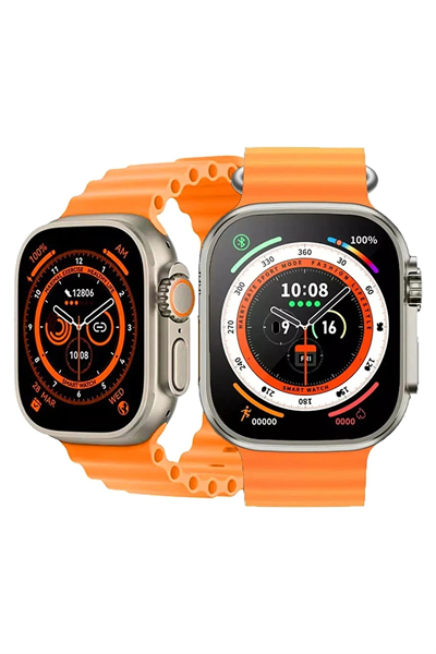 49mm Gümüş Kasa Kilitli Vidalı Turuncu Silikon Kordon SIM Kartlı GPS Nabız Sensörlü Akıllı Saat