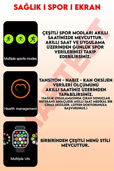 49mm Gümüş Kasa Kilitli Vidalı Turuncu Silikon Kordon SIM Kartlı GPS Nabız Sensörlü Akıllı Saat