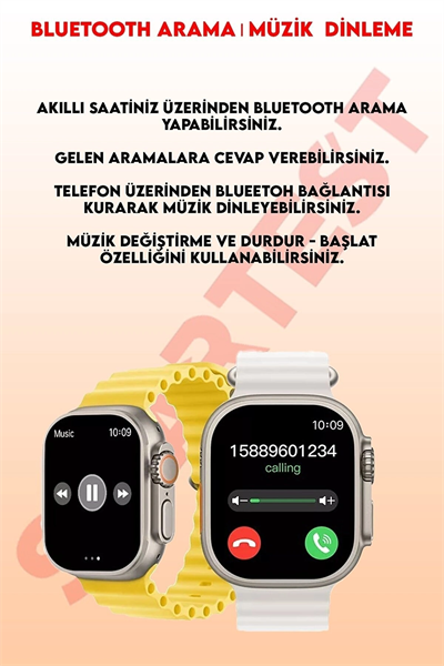49mm Gümüş Kasa Kilitli Vidalı Turuncu Silikon Kordon SIM Kartlı GPS Nabız Sensörlü Akıllı Saat