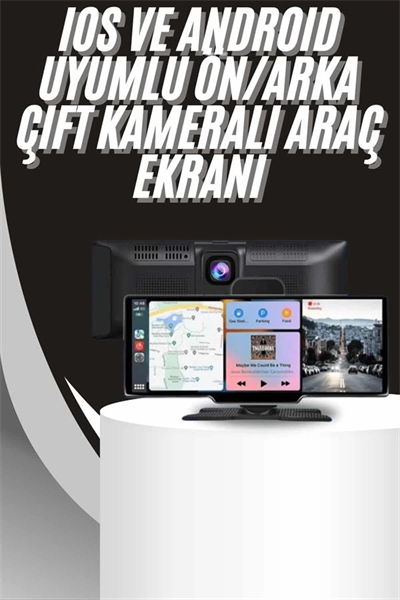 4K 10.2 İnç Çift Kameralı Araç Multimedya Ekranı CarPlay Kablosuz Tüm Cihazlara Uyumlu