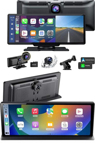 4K 10.2 İnç Çift Kameralı Araç Multimedya Ekranı CarPlay Kablosuz Tüm Cihazlara Uyumlu