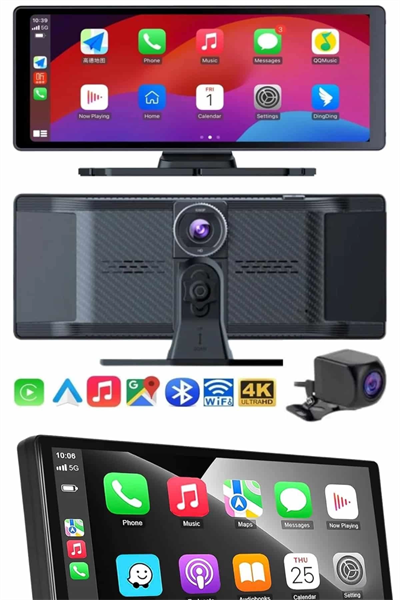 4K 10.2 İnç Çift Kameralı Araç Multimedya Ekranı CarPlay Kablosuz Tüm Cihazlara Uyumlu