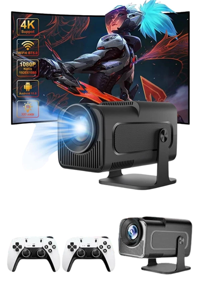 4K Android Smart Wi-fi Çift Kollu Projeksiyon Game Box Kumandalı Taşınabilir
