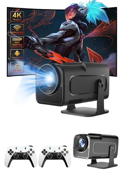 4K Android Smart Wi-fi Çift Kollu Projeksiyon Game Box Kumandalı Taşınabilir Yeni Nesil