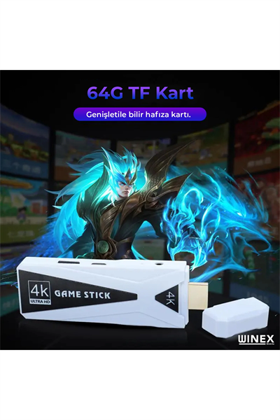 4K Android TV stick retro oyun konsolu oyunlu 64GB Bluetooth siyah - Elektronik Var