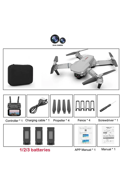 4K Çift Kameralı Katlanabilir Drone, WiFi Kontrol ve Uzaktan Kumanda ile Kullanım