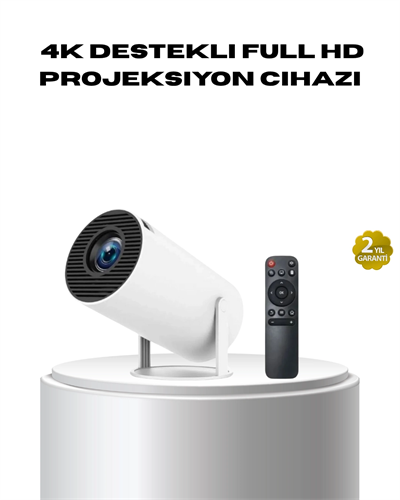 4K Destekli Full HD Projeksiyon Cihazı – 130 inç Geniş Ekran, WiFi ve HDMI Bağlantılı