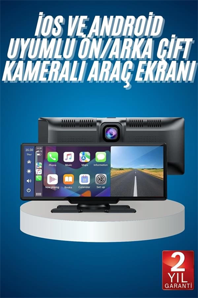 4K Ultra Araç İçi Ön ve Arka Kameralı Ekran HD 2 Kameralı Torpido Üstü Araç Multimedya