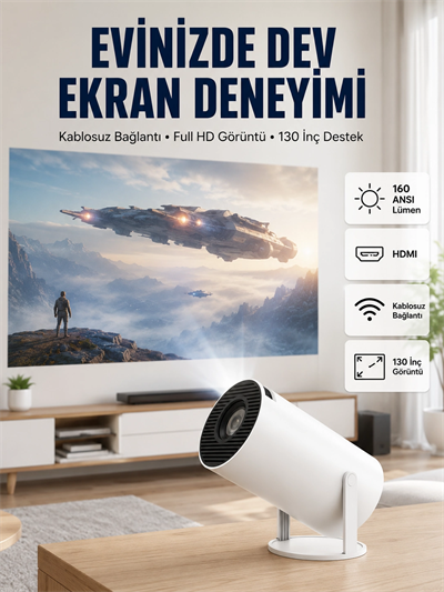 4K Uyumlu 130 İnç Full HD Projeksiyon Cihazı ve Kablosuz Aktarım Özelliği