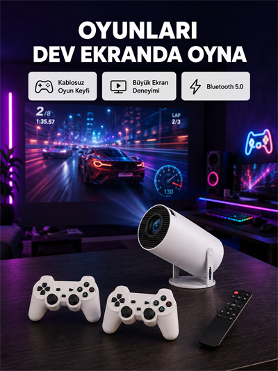 4K Wi-Fi 6 Projeksiyon Cihazı – 10.000+ Oyun Desteği, Kablosuz Bağlantı ve Çoklu Giriş Portları Yeni Nesil