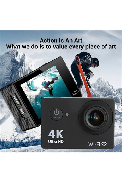 4K çözünürlüklü su geçirmez aksiyon kamerası kumandalı siyah wireless fotoğraf çekimi