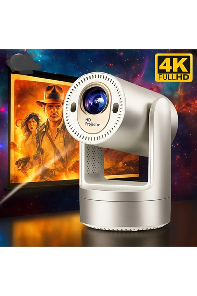 4K lazer projeksiyon cihazı 1280x720 çözünürlük 3000:1 kontrast bej USB HDMI Wi-Fi