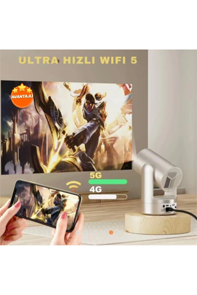 4K lazer projeksiyon cihazı 1280x720 çözünürlük 3000:1 kontrast bej USB HDMI Wi-Fi