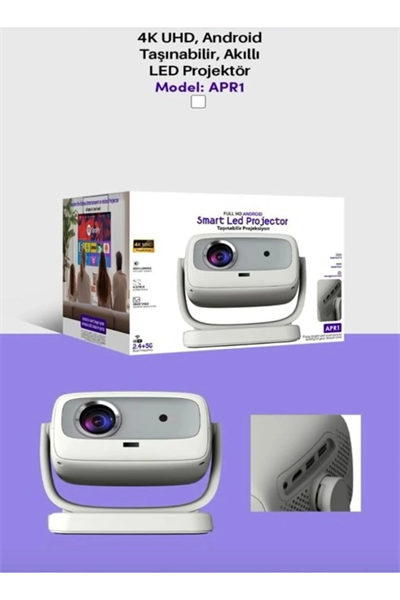 4K lazer projeksiyon cihazı gri 1280x720 çözünürlük 3000:1 kontrast USB HDMI Wi-Fi