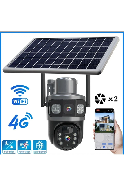 4MP 4K 4G SIM kartlı çift lens güneş enerjili hareketli dış mekan gece görüş güvenlik kamerası