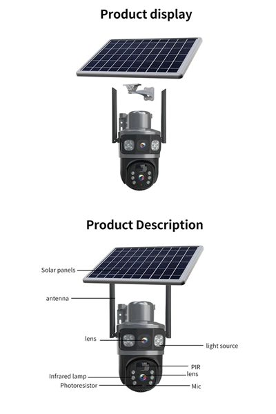 4MP 4K 4G SIM kartlı çift lens güneş enerjili hareketli dış mekan gece görüş güvenlik kamerası