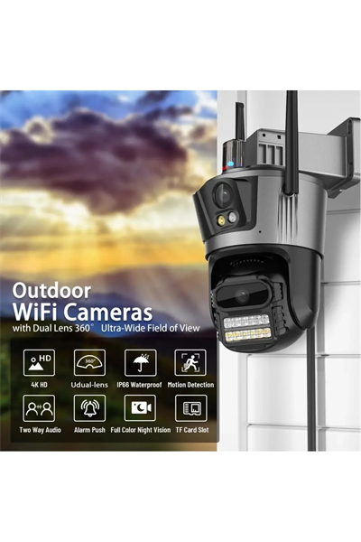 4MP 4K Ultra HD çift lens IP kamera hareketli dış mekan gece görüş su geçirmez WiFi 2 yıl garantili