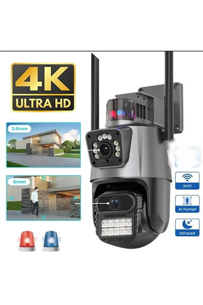 4MP 4K Ultra HD çift lens IP kamera hareketli dış mekan gece görüş su geçirmez WiFi 2 yıl garantili