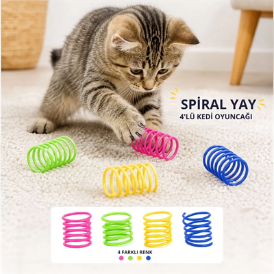 4'lü Renkli Spiral Yay Kedi Oyuncağı, Esnek Ve Hareketli Eğlenceli Kedi Oyun Seti Bx40