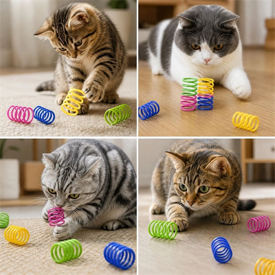 4'lü Renkli Spiral Yay Kedi Oyuncağı, Esnek Ve Hareketli Eğlenceli Kedi Oyun Seti Bx40