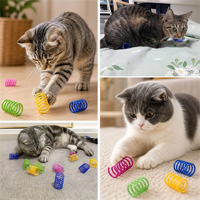 4'lü Renkli Spiral Yay Kedi Oyuncağı, Esnek Ve Hareketli Eğlenceli Kedi Oyun Seti Bx40