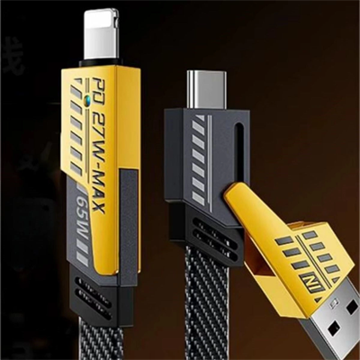 4in1 65W Hızlı Şarj Kablosu – Type-C to USB-A + Type-C to Lightning, 27W PD Destekli Çoklu Şarj Kablo