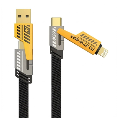 4in1 65W Hızlı Şarj Kablosu – Type-C to USB-A + Type-C to Lightning, 27W PD Destekli Çoklu Şarj Kablo