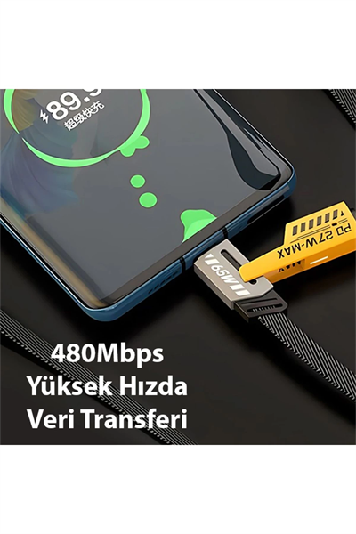 4in1 Type-c 65W to USB-A + Type-c to Lightning 27W Hızlı Şarj Kablosu SİYAH