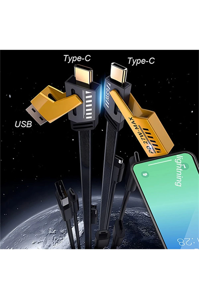 4in1 Type-c 65W to USB-A + Type-c to Lightning 27W Hızlı Şarj Kablosu SİYAH