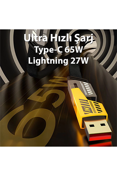 4in1 Type-c 65W to USB-A + Type-c to Lightning 27W Hızlı Şarj Kablosu SİYAH