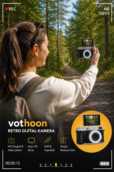 4k Çantalı Dijital Retro Video Kamera 48mp 16x Zoom Işıklı (32gb) Kart Dijital Fotoğraf Makinesi Beyaz