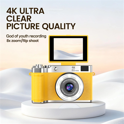 4k Çantalı Dijital Retro Video Kamera 48mp 16x Zoom Işıklı (32gb) Kart Dijital Fotoğraf Makinesi Sarı
