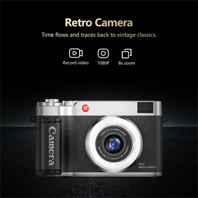 4k Çantalı Dijital Retro Video Kamera 48mp 16x Zoom Işıklı (32gb) Kart Dijital Fotoğraf Makinesi Siyah
