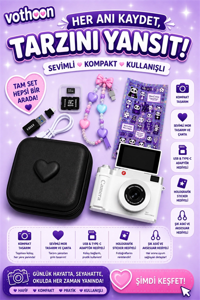 4k Çantalı Dijital Retro Video Kamera 48mp 16x Zoom Işıklı (32gb) Kart Dijital Fotoğraf Makinesi Beyaz