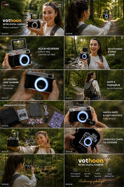 4k Çantalı Dijital Retro Video Kamera 48mp 16x Zoom Işıklı (32gb) Kart Dijital Fotoğraf Makinesi Beyaz