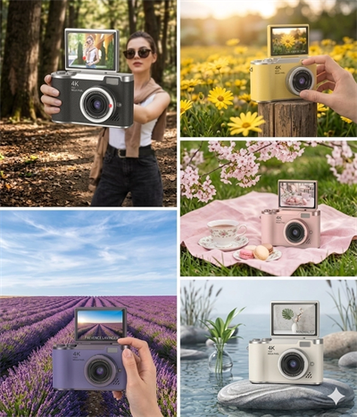 4k Dijital Retro Video Kamera 48mp 18x Zoom Flaşlı (32gb) Kart Dijital Vlog Fotoğraf  Makinesi Türkçe Siyah