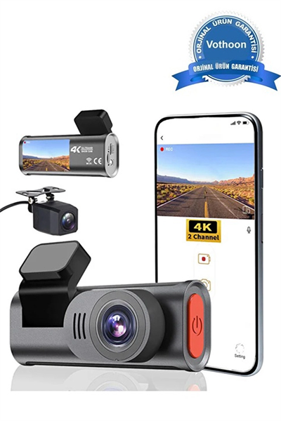 4k Wifi Çift Kameralı Araç Kamerası Gece Görüşlü G-sensörlü Dash Cam 170 Derece