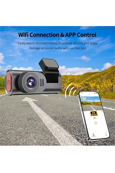 4k Wifi Çift Kameralı Araç Kamerası Gece Görüşlü G-sensörlü Dash Cam 170 Derece