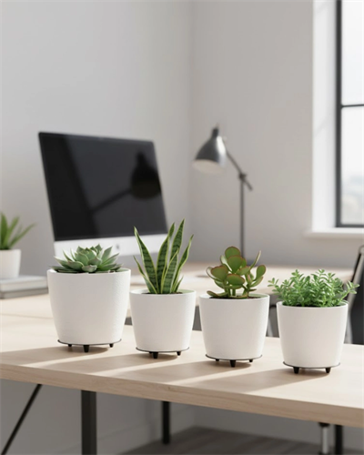 4’lü 3D Beyaz Minimal Dekoratif Vazo Ayaklı Saksı Takımı