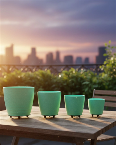 4’lü 3D Mint Yeşil Saksı Seti Modern Tasarım Dekoratif Ayaklı Vazo