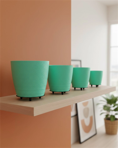 4’lü 3D Modern Yeşil Vazo Seti Dekoratif Ayaklı Saksı Takımı