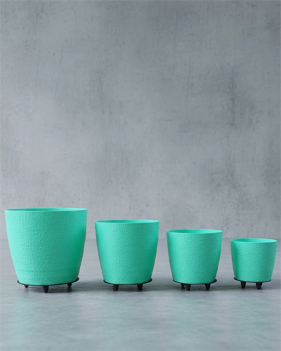 4’lü 3D Yeşil Dekoratif Saksı Takımı Ayaklı Modern Vazo Seti