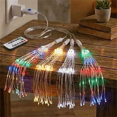 4’lü Açılır Led Işık Seti – 8 Farklı Işık Modlu, Kumandalı, Usb Kablolu Renkli Dekoratif Fiber Led Lamba Bx40